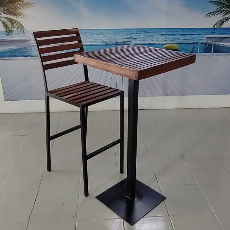 Banco periquero de madera y acero para exterior-arkideck