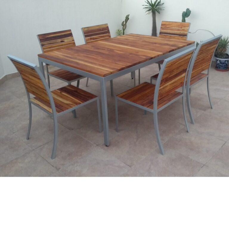 Comedor de madera y acero para terraza de 6 personas- arkideck