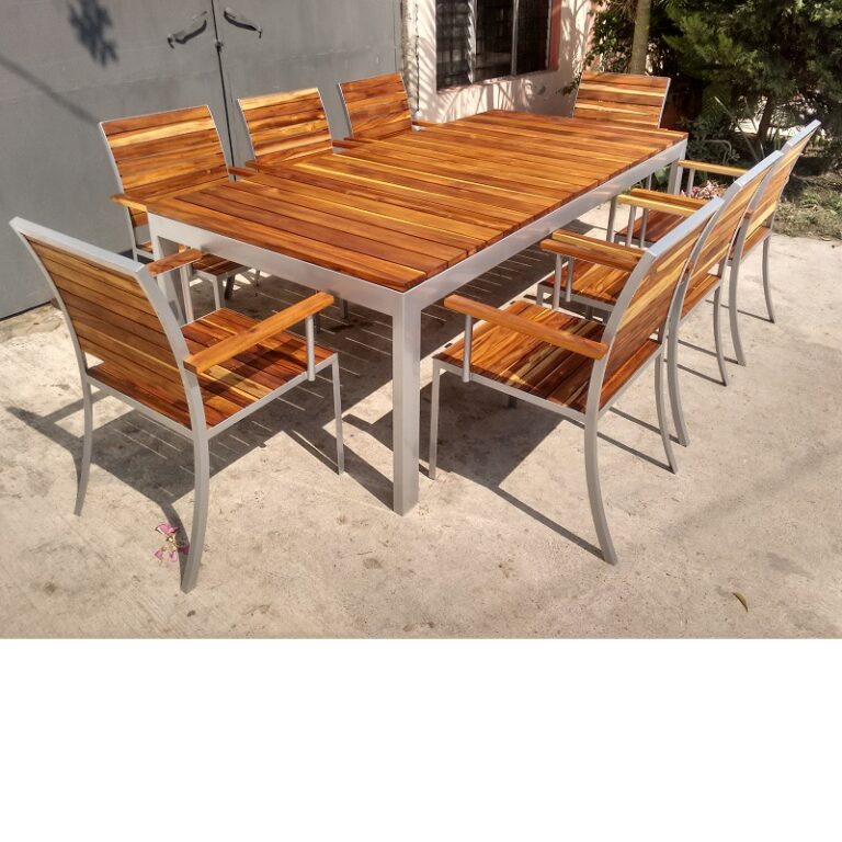 Comedor de madera y acero para exterior de 8 personas- arkideck