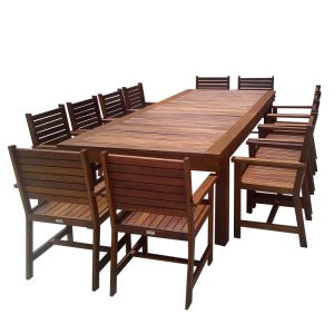 muebles para exterior de madera y de combinación de madera con herrería
