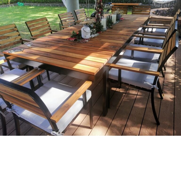 Comedor de madera y acero para terraza de 12 personas- arkideck